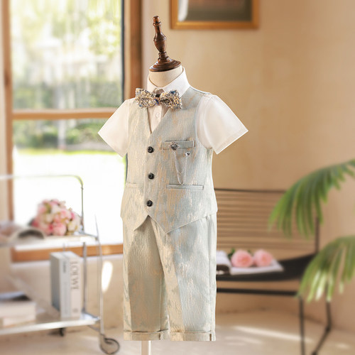 喜绒兔男童马甲套装高端西服绅士