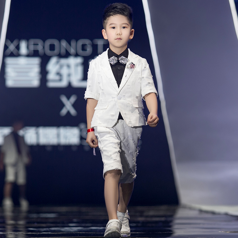 男童西装套装夏潮服花童儿童小西服主持人礼服模特走秀钢琴演出服