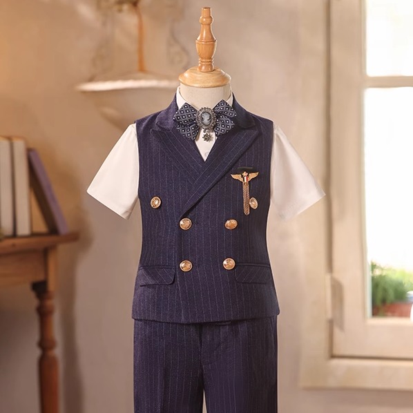 儿童西装套装男童礼服生日花童主持人走秀英伦风帅气小西服马甲夏