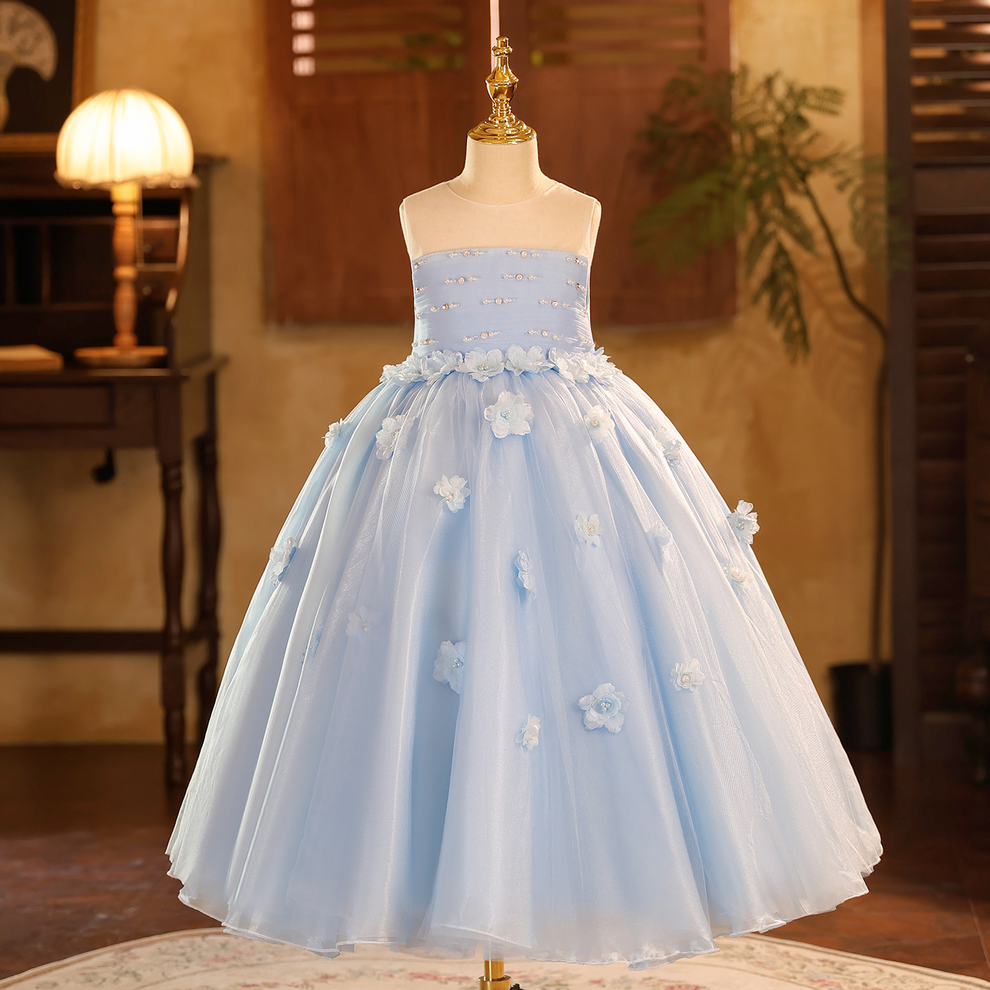 高端女童礼服公主裙蓝色生日宴会钢琴演出服主持人走秀晚礼服长裙,童装/婴儿装/亲子装,儿童礼服,淘宝优惠券,粉丝福利购,淘宝优惠卷