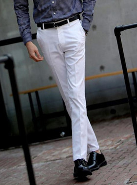 HSCP青年白色韩版直筒西装裤男秋季百搭休闲工装西裤免烫修身长裤