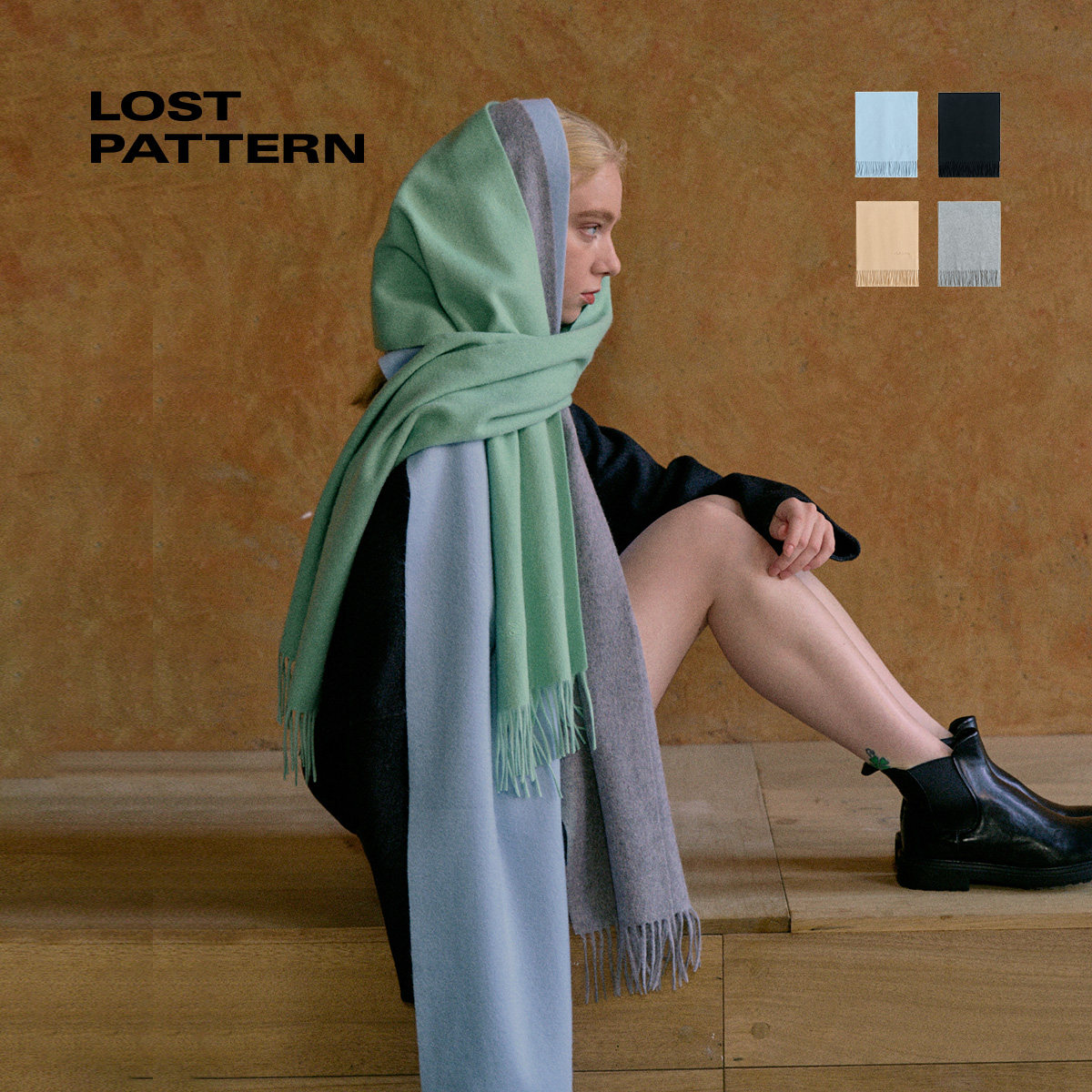 波点印花真丝双绉围巾秋冬时尚