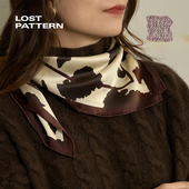 双成记秋冬豹纹奶牛纹真丝缎面中方巾丝巾复古经典 印花原创设计