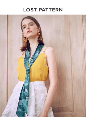 槟榔西里系列洋紫荆花瓣印花真丝缎面窄丝巾双成记LOST PATTERN春