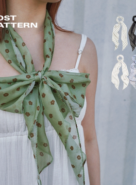 双成记 波点小狗真丝雪纺斜角长丝巾 复古挂脖长条形丝巾