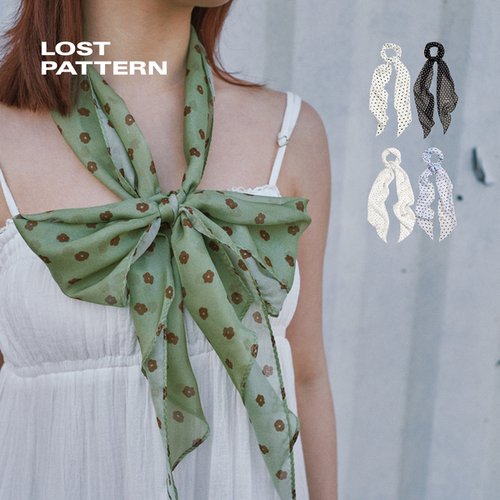 双成记 波点小狗真丝雪纺斜角长丝巾 复古挂脖长条形丝巾