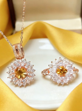 巴西天然黄水晶S925招财女戒