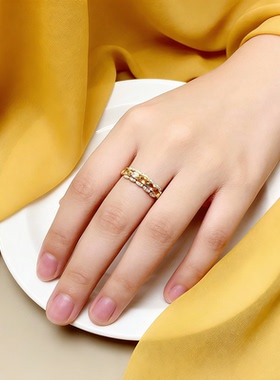 巴西天然黄水晶S925银招财女排戒