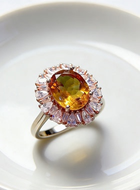 先鉴后发天然黄水晶戒女轻奢小众