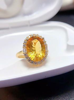 先鉴后发925银天然黄水晶戒指