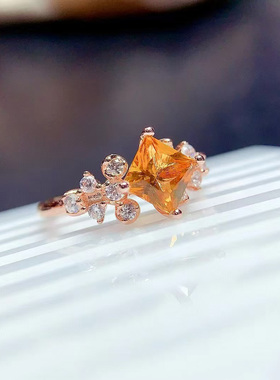 天然黄水晶戒指女夏转运招财花