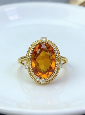 巴西天然黄水晶戒指鸽子蛋转运