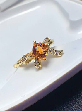 黄水晶戒指女925银精工镶嵌蝴蝶