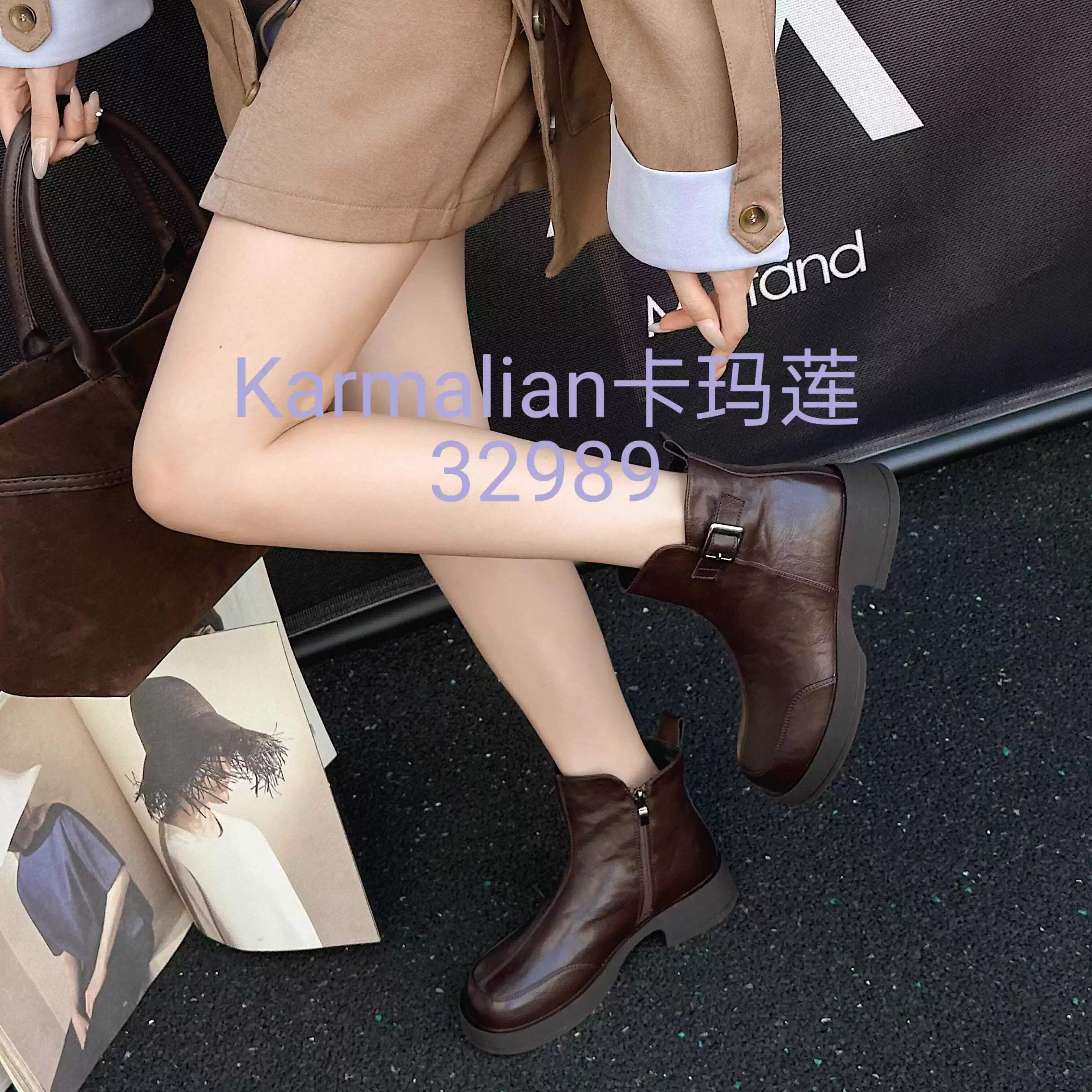 卡玛莲瘦瘦女单靴软底休闲复古百搭秋冬季厚底马丁时装短根中帮鞋
