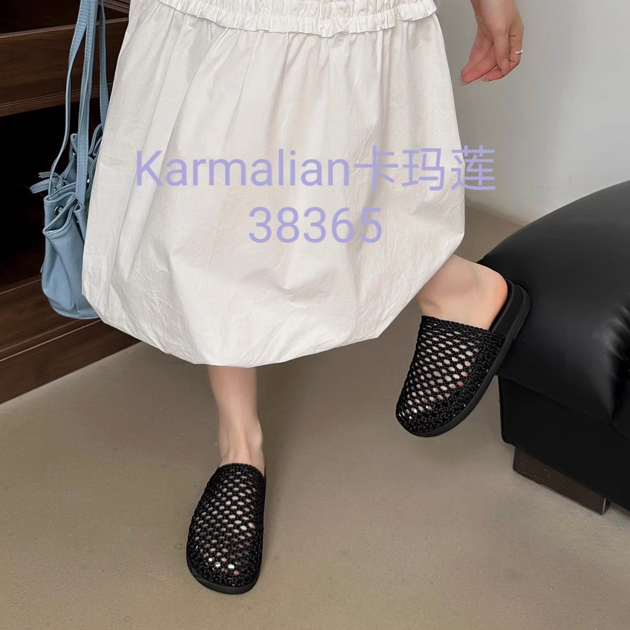 卡玛莲2025新款时尚一字拖鞋女外穿2025夏新款蝴蝶结水钻配裙子