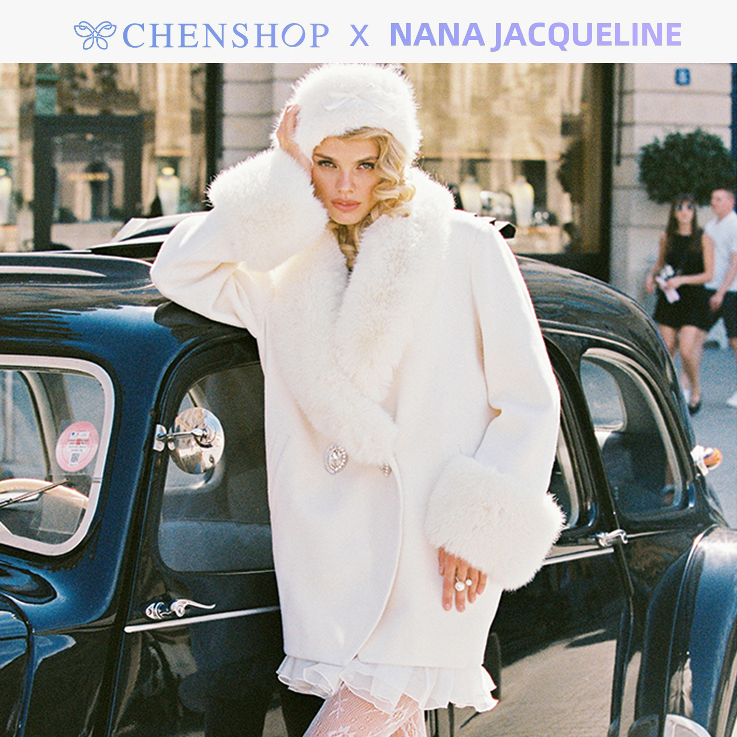 NanaJacqueline大毛领茧型大衣