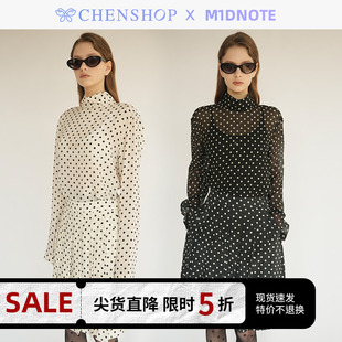 气质波点半高领上衣长袖 M1DNOTE时尚 小众百搭CHENSHOP设计师品牌