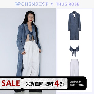 CHENSHOP设计师THUG ROSE牛仔后背桃心镂空大衣蝴蝶结胸衣休闲裤