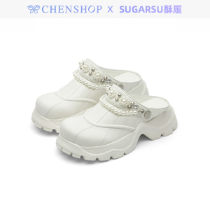姜贞羽同款SugarSu酥履钻饰翘头两穿穆勒拖鞋CHENSHOP设计师品牌