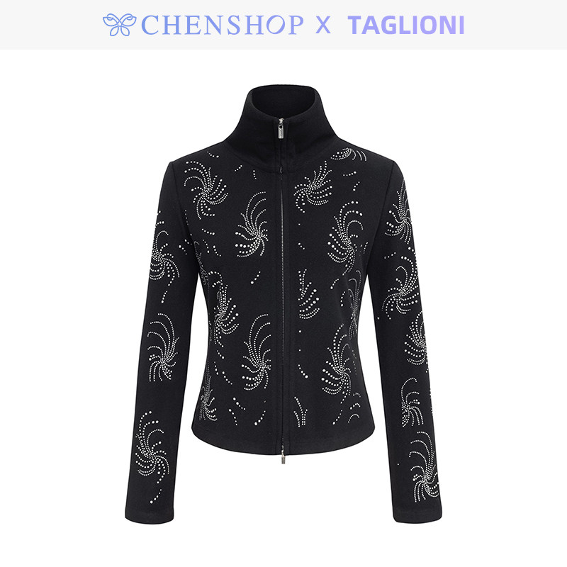 TAGLIONI时尚烟花系列烫钻高领长袖针外套百搭CHENSHOP设计师品牌