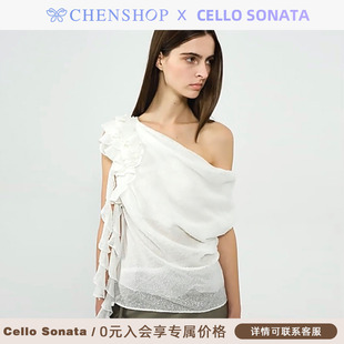 Cello 背心上衣CHENSHOP设计师品牌 Sonata新款 斜肩亚麻荷叶边无袖