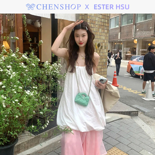 HSU时尚 ESTER 丝棉波点露背云朵吊带裙连衣裙CHENSHOP设计师品牌