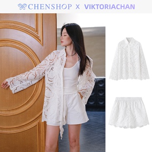 VIKTORIACHAN時尚 短褲 女套裝 寬松百搭CHENSHOP設計師品牌 蕾絲襯衫
