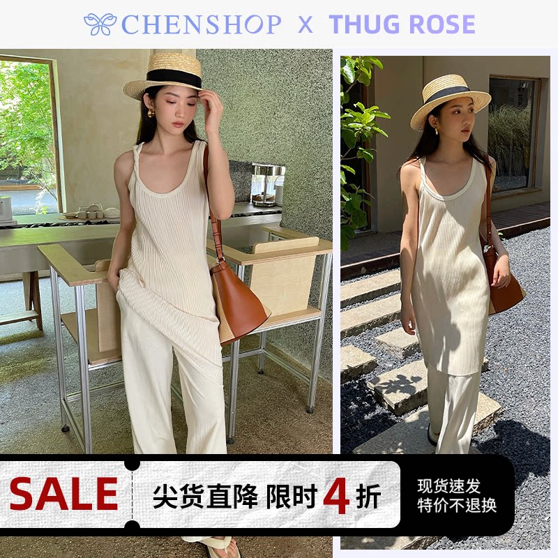 thug rose风琴褶扭结连衣裙松紧腰休闲阔腿裤chenshop设计师品牌