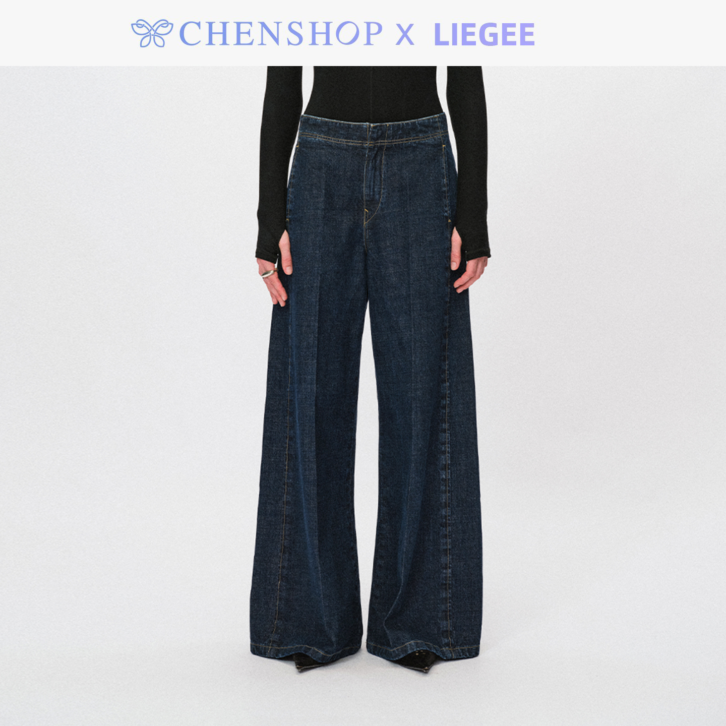 Liegee自由丹宁阔腿原牛牛仔裤