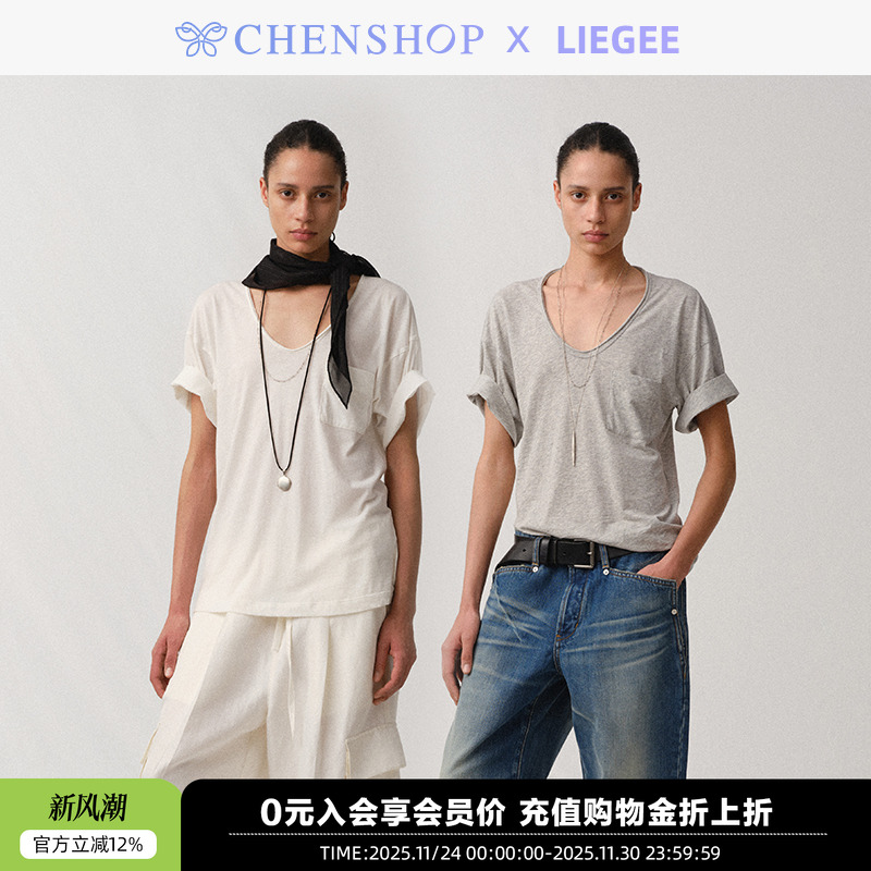 新款Boho松弛毛边领T恤短袖女