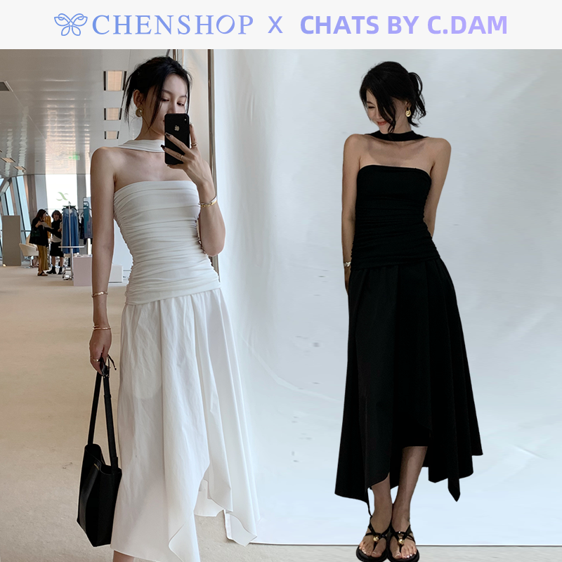 时尚不对称长Lili连衣裙修身