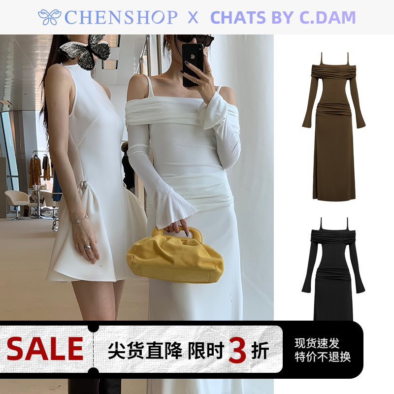 朱珠同款褶皱露肩Rosa连衣裙