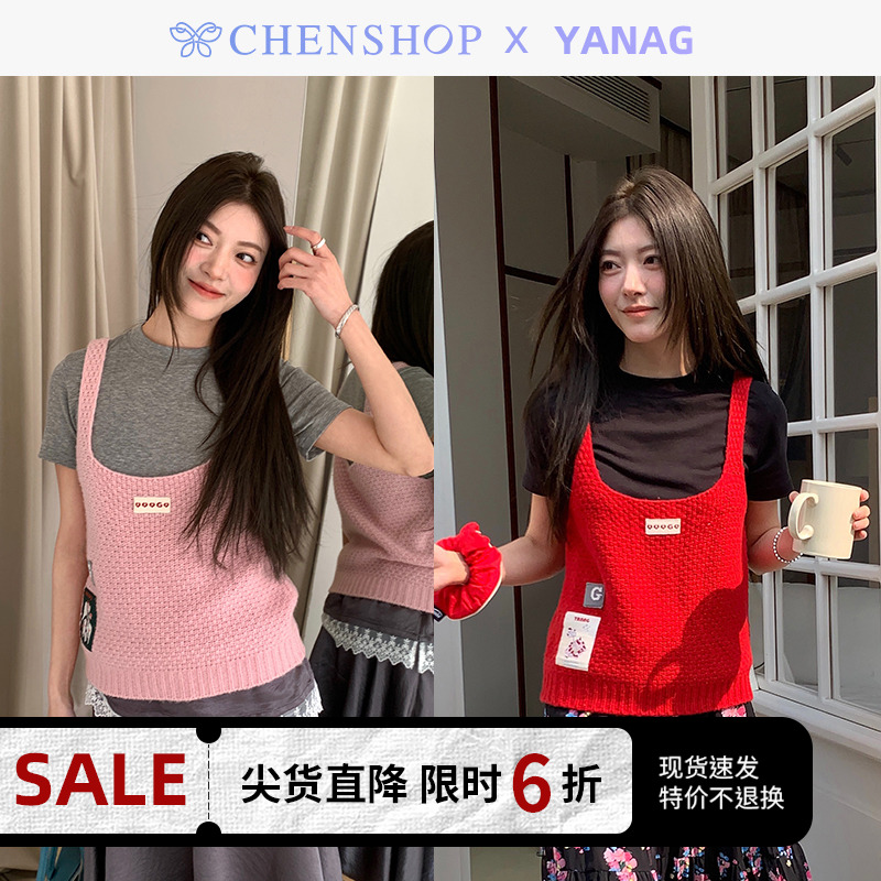 贴布针织背心吊带基础T恤短袖