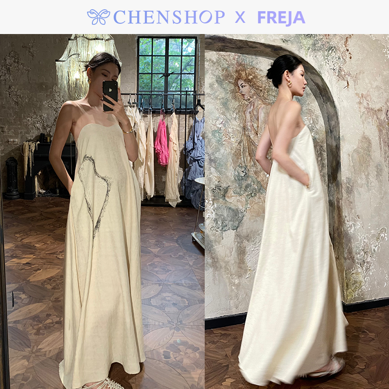 时尚气质性感竖琴绣花连衣裙