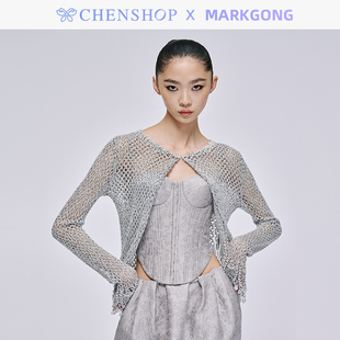 百搭CHENSHOP设计师品牌 MARKGONG钩针菠萝花网格针织外套半裙套装