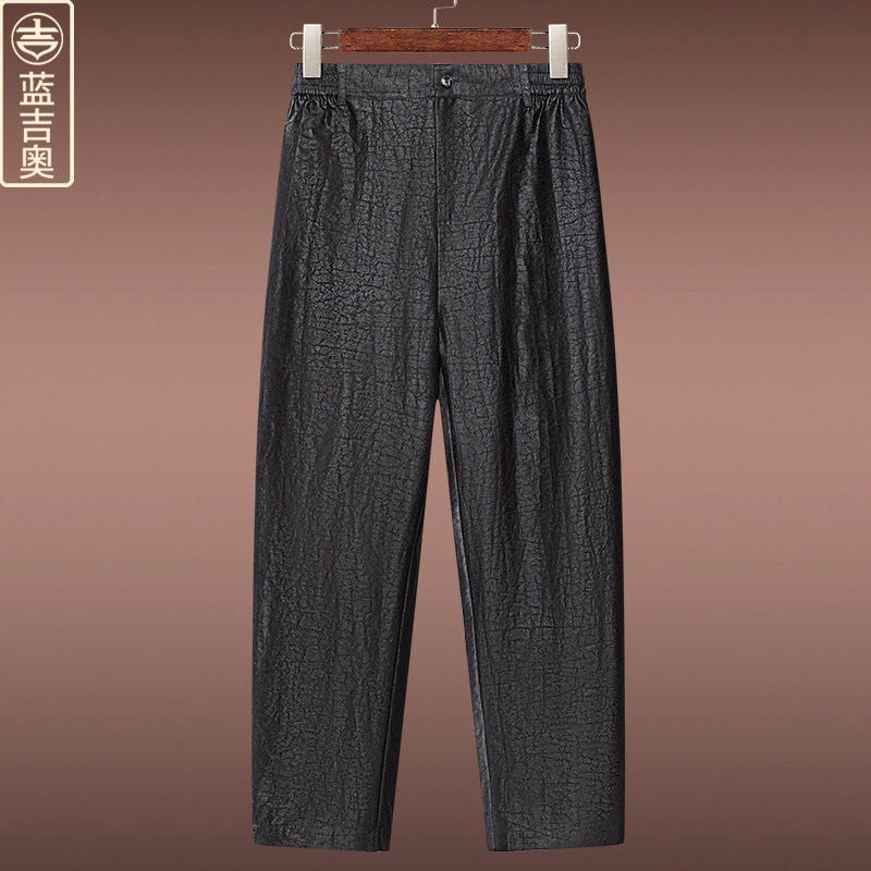 中年男士夏季香云纱休闲皮带裤真丝桑蚕丝长裤爸爸爷爷中国风裤子