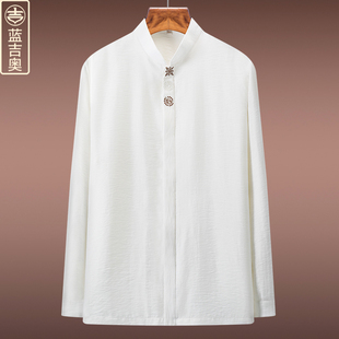 禅修服汉服中国风衬衣打底衫 高端衬衫 男装 男长袖 佛系立领上衣中式