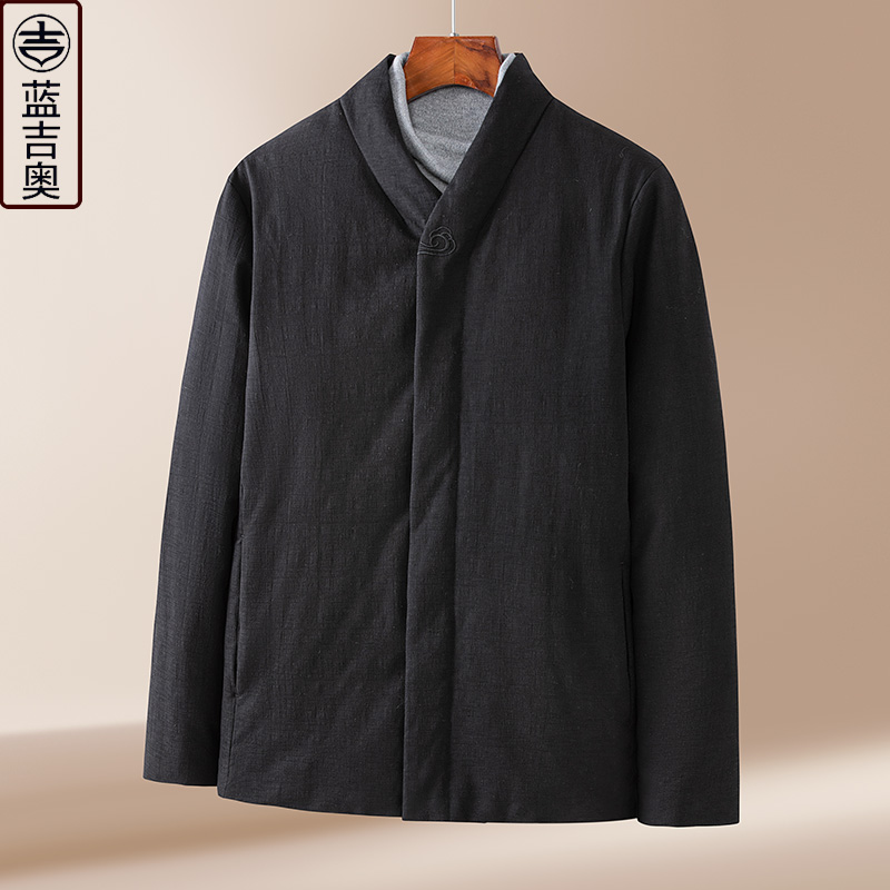 男士冬季棉麻羽绒服原创设计汉服