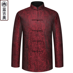 老年唐装 爸爸爷爷寿星老人过寿生日衣服中国风 男真丝桑蚕丝中山装