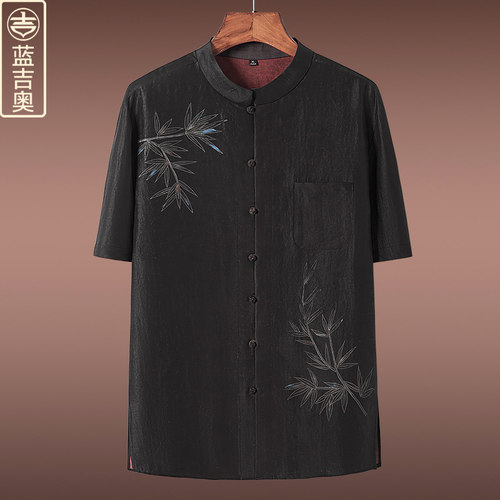 男士香云纱唐装真丝桑蚕丝绸上衣