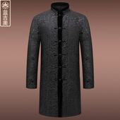 高端香云纱唐装 长袍中国风长衫 风衣棉袄男冬季 真丝桑蚕丝绸中长款