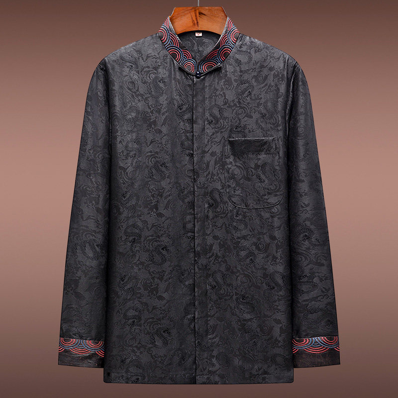 高端重磅香云纱唐装衬衫男春秋季真丝桑蚕丝上衣打底衫中国风衬衣,男装,唐装,淘宝优惠券,粉丝福利购,淘宝优惠卷