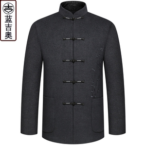 高端唐装男羊毛呢中山装中式男装中老年人禅意茶服中国风春装外套