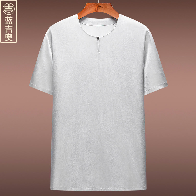 真丝t恤男夏天薄款短袖桑蚕丝绸缎冰丝体恤衫中式男装中国风上衣