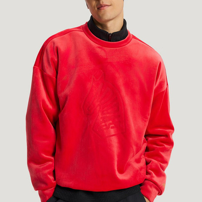 阿迪达斯男装2026新年款红色绒面柔绒宽松圆领卫衣套头衫KE4069