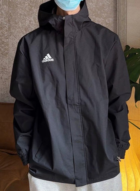 阿迪达斯外套男秋季新款梭织运动服宽松休闲户外夹克连帽防风衣