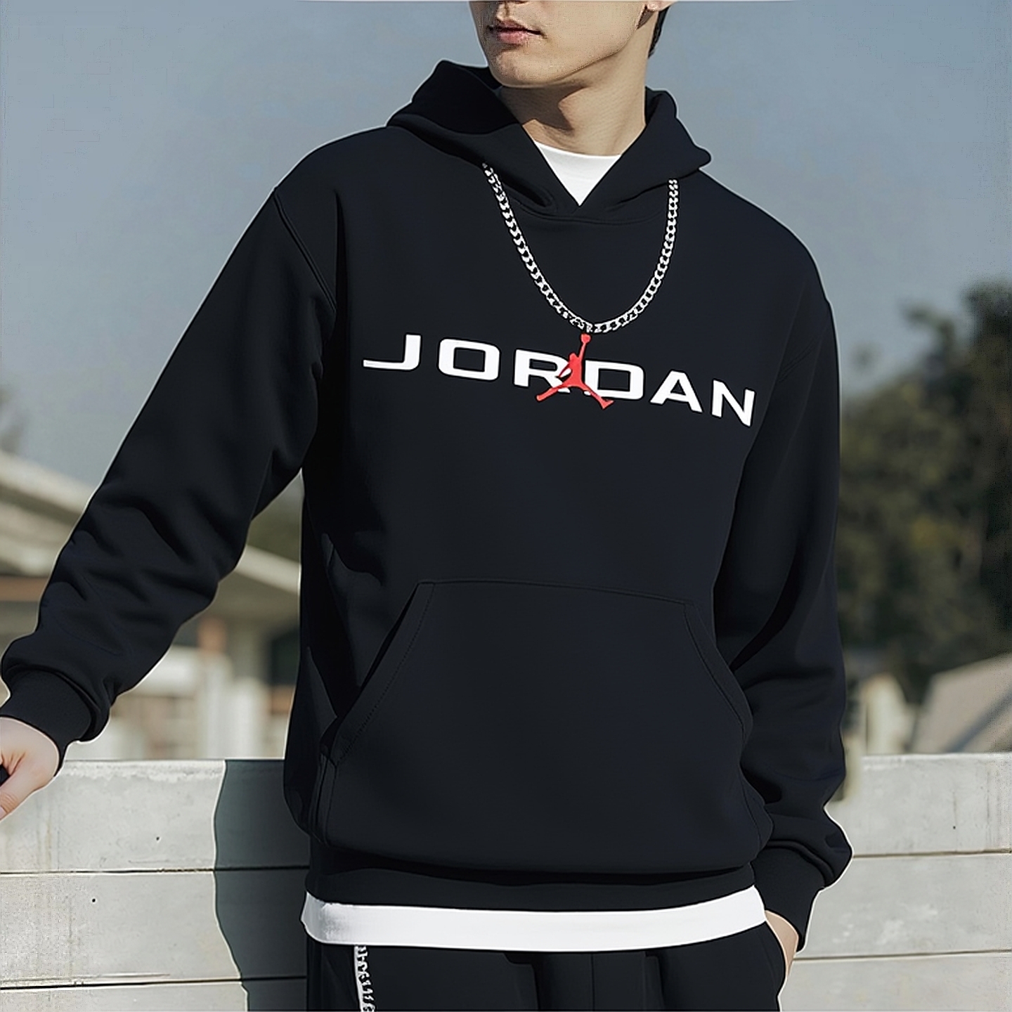 Jordan乔丹黑色加绒卫衣男士连帽上衣AJ篮球运动装2025年新款外套