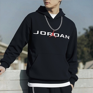 Jordan乔丹黑色加绒卫衣男士连帽上衣AJ篮球运动装2025年新款外套