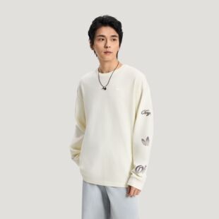 阿迪达斯三叶草男子日常运动宽松长袖圆领T恤套头衫KR5046