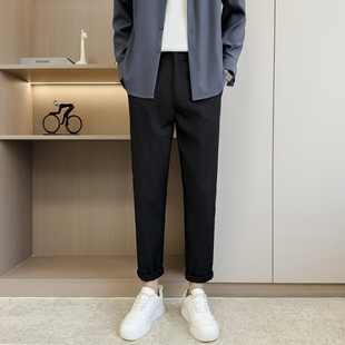 意式极简风修身西裤男韩版直筒九分裤商务百搭高级感